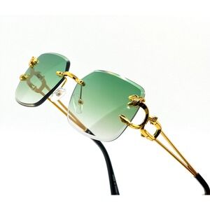 Rimless Sunglasses Men Square Green Lens Gold Frame Fashion Designer Shades